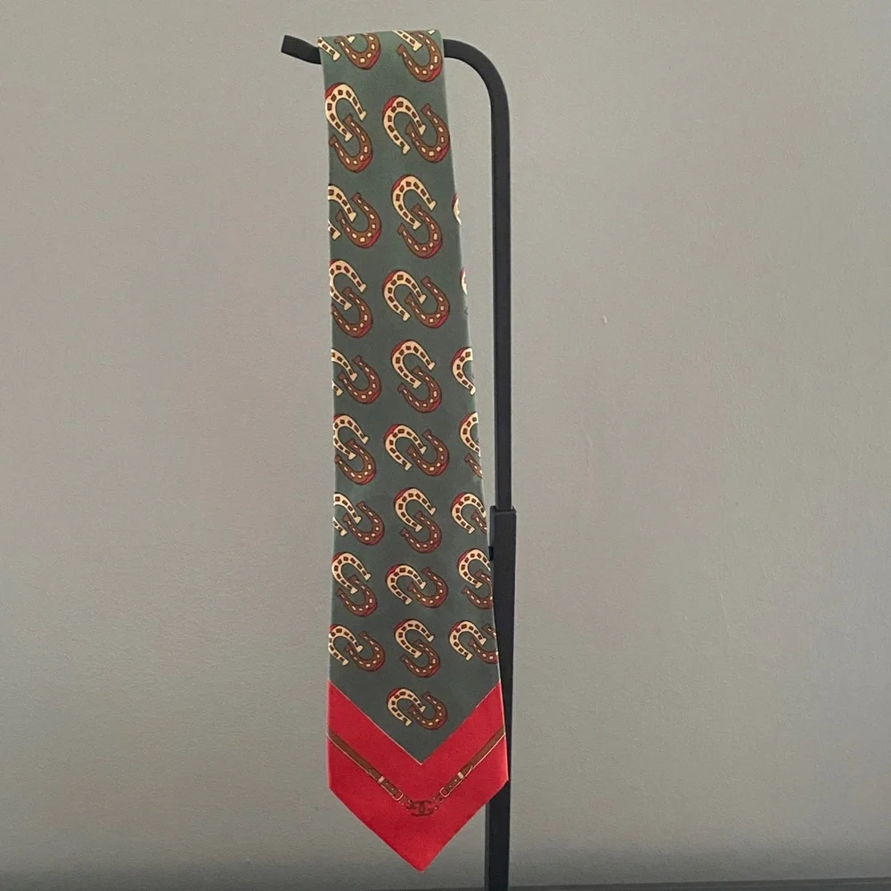 Gucci Green and Red Horseshoe Pattern Tie - Picture 3 of 7